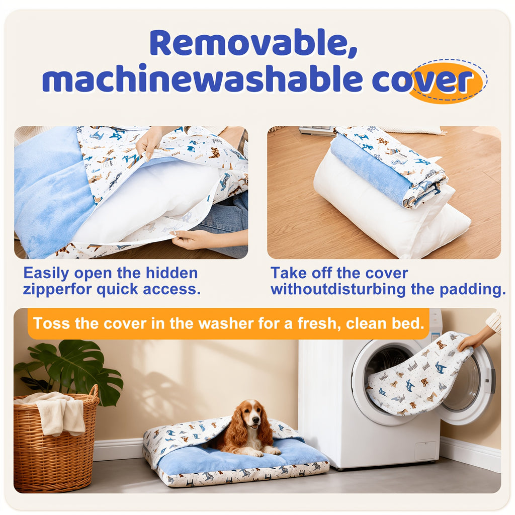 Hooded Dog Bed with Removable Washable Cover, Plush Sleeping Bag Pet Sofa for Dogs and Cats, Cozy Thickened Cushion in S to XL Sizes
