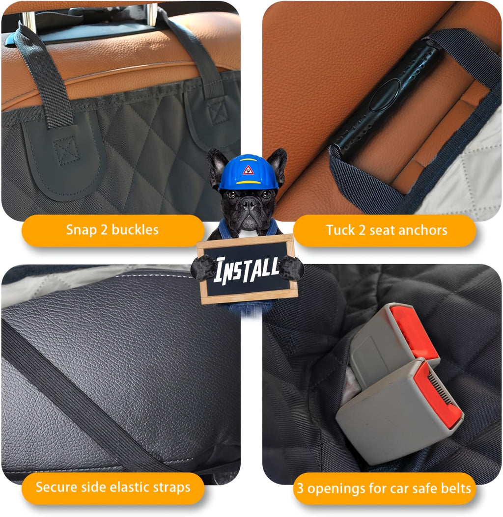 60/40 Split Bench Dog Car Seat Cover, Black Rear Seat Protector for Cars, Trucks and SUVs, Easy Cleanup for Daily Pet Travel and Family Road Trips