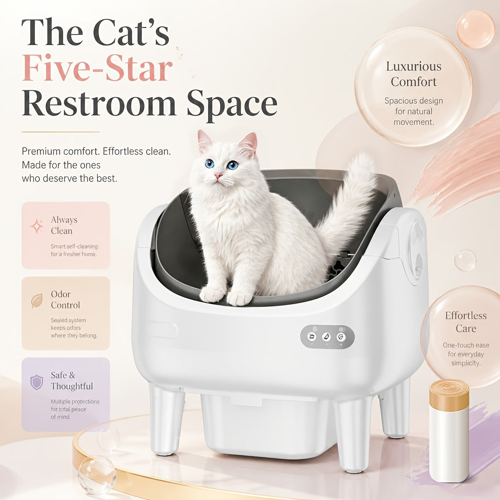 Sensor Equipped Self Cleaning Litter Box with Open Design, Extra Large Automatic Cat Toilet and Large Waste Compartment for Multi-Cat Homes