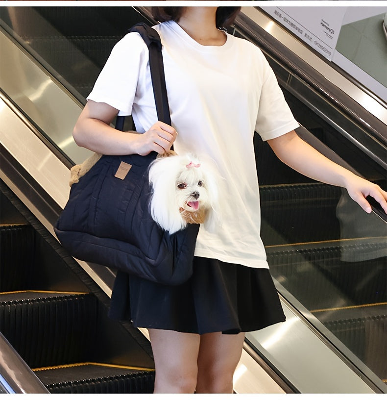 Pet Carrier Handbag with Snap Closure, Open-Top Winter Carrying Bag for Cool-Weather Outings in Green, Beige or Grey by Goodie Pet