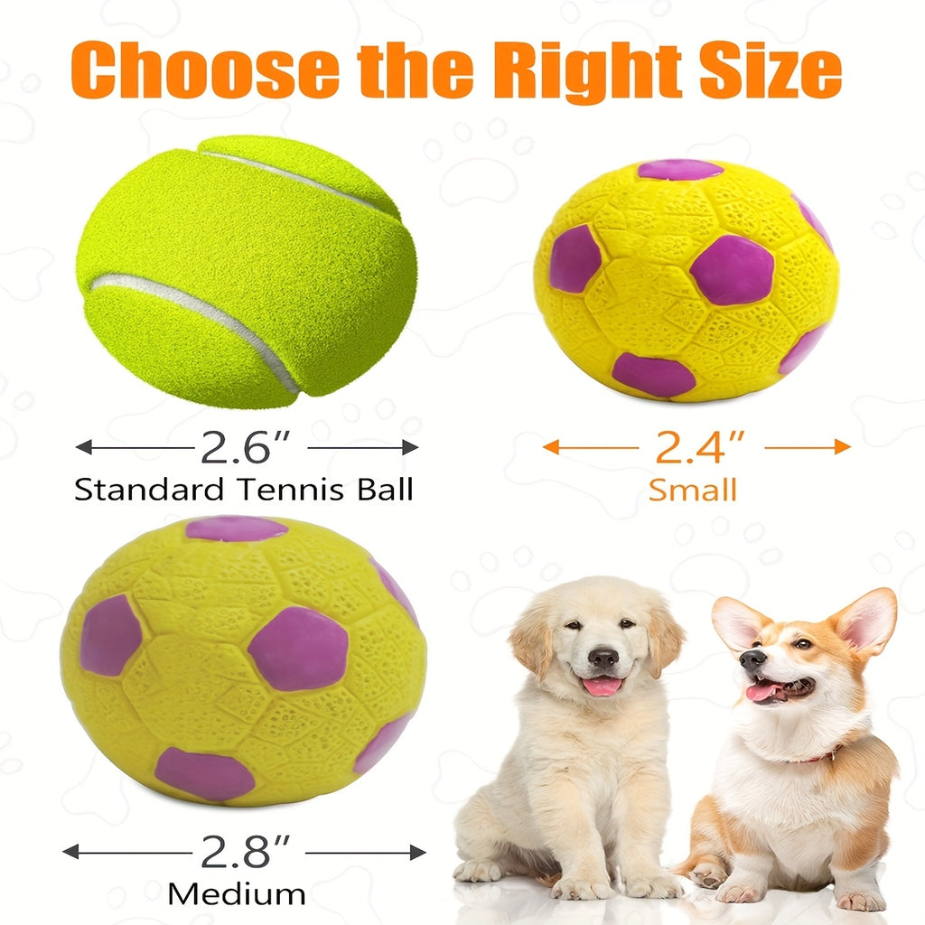 Squeaky Dog Sport Balls 4 Pack, 2.8-Inch Soft Latex Bouncy Fetch Toys with Colorful Sports Patterns for Supervised Puppy and Small Dog Play