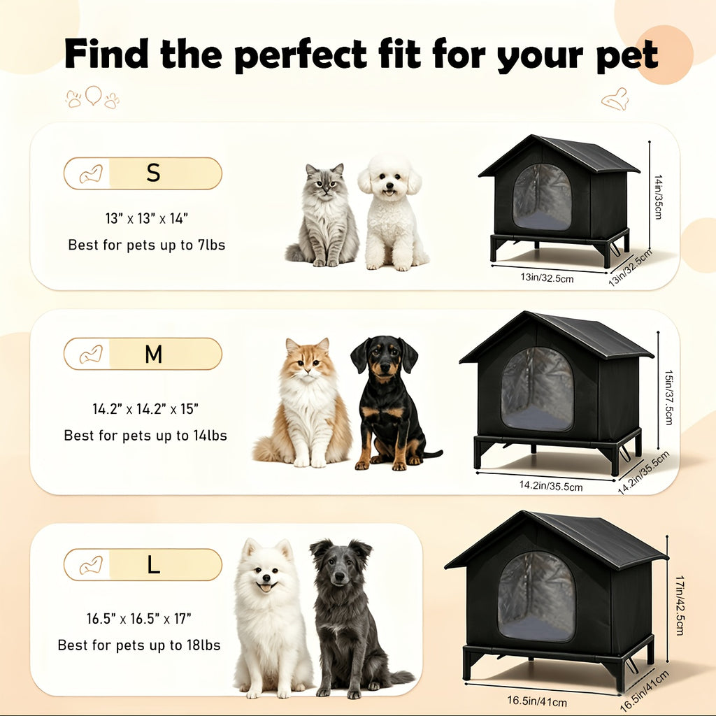 Outdoor Cat House with Raised Floor, Weatherproof Insulated Shelter for Feral and Stray Cats, Easy Assembly for Porch and Garage, Black or Grey