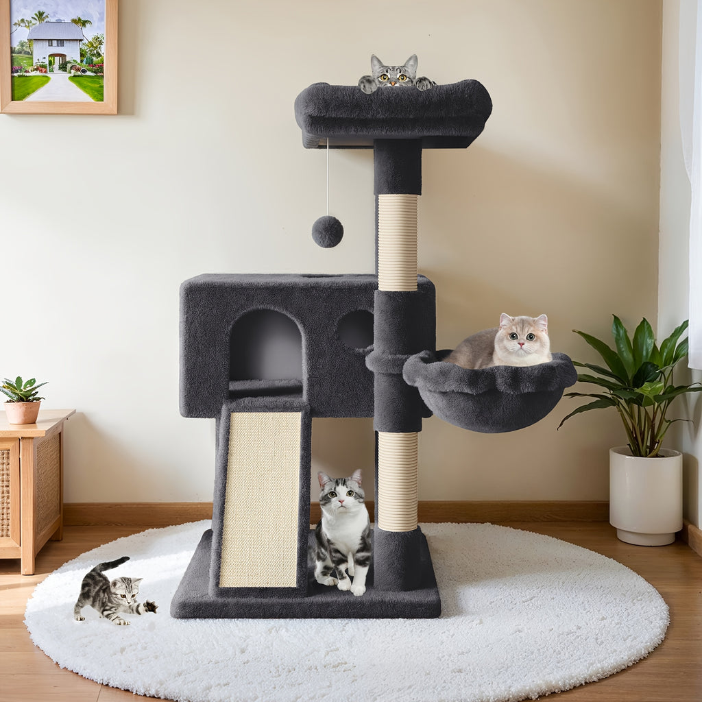 Cat Tree with Sisal Scratching Board, 36 Inch Multi-Level Indoor Cat Condo with Cozy Hammock, Padded Plush Perch and Scratching Posts for Kittens