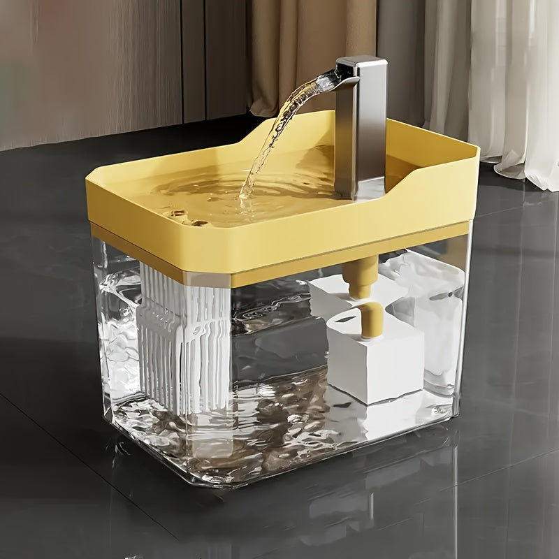 Cat Water Fountain 57.48oz with Automatic Circulation, Quiet USB Plug-In Pet Drinking Dispenser in Transparent, White or Yellow, No Power Adapter Included