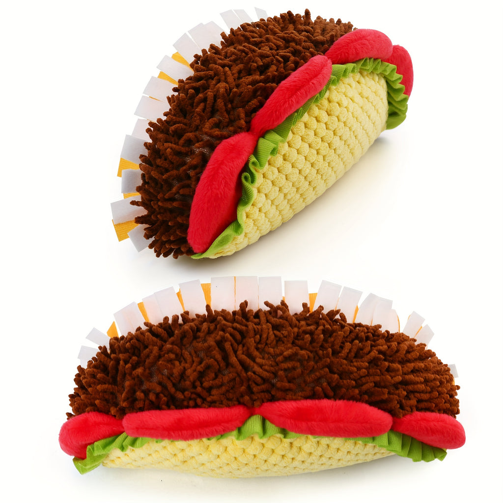 Squeaky Taco Dog Toy 8 Inch, Soft Textured Food-Shaped Plush for Gentle Fetch and Indoor Play, Funny Pet Birthday Gift for Dogs