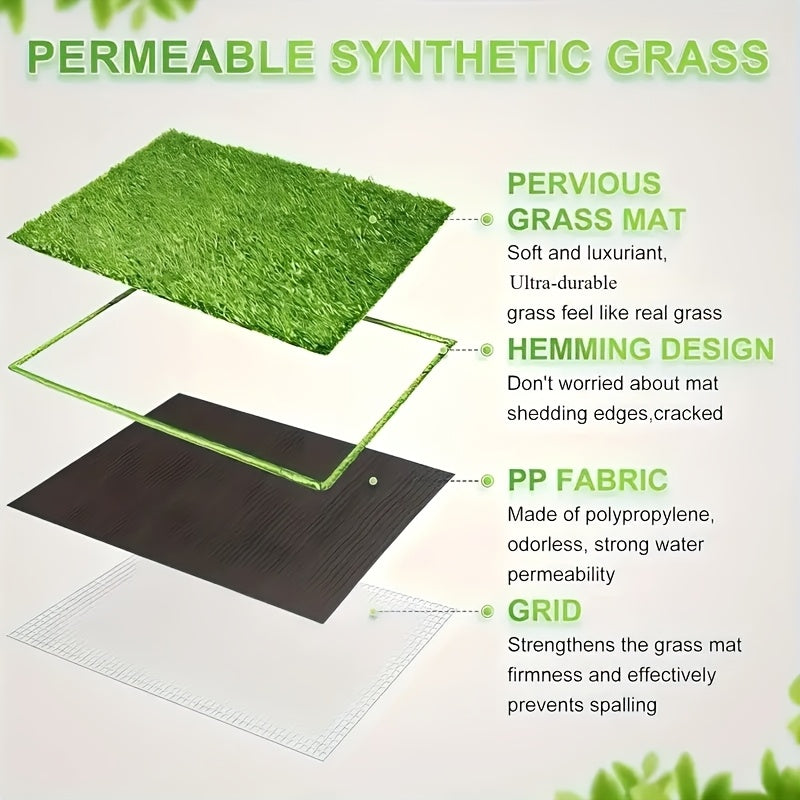 Dog Grass Pad with Tray 27.8 x 20 Inch, Three-Layer Washable Indoor Potty with 3 Replacement Turf Pads for Small and Medium Dogs, Apartments and Balconies