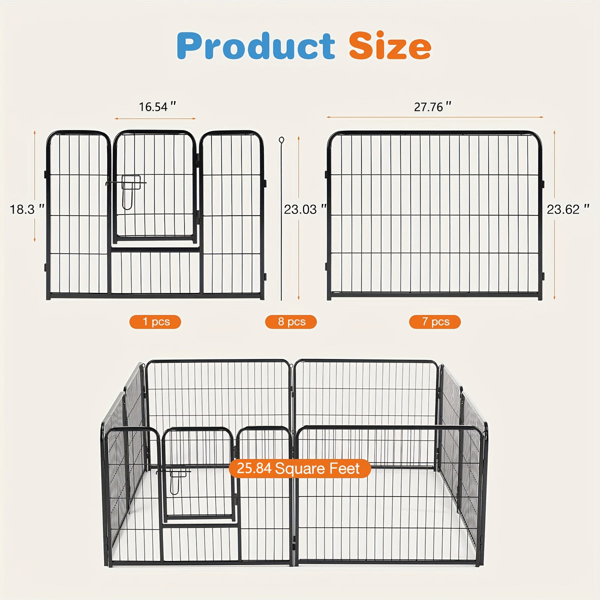 Dog Playpen 8 or 16 Panels, Portable Indoor Outdoor Pet Exercise Pen for Supervised Puppy Play, Backyard Gardens and RV Camping Trips