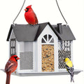 Outdoor Bird Feeder House with Triple Feeding Areas, Metal Mesh Wild Bird Seed Feeder for Finches, Cardinals and Chickadees, Five Color Options