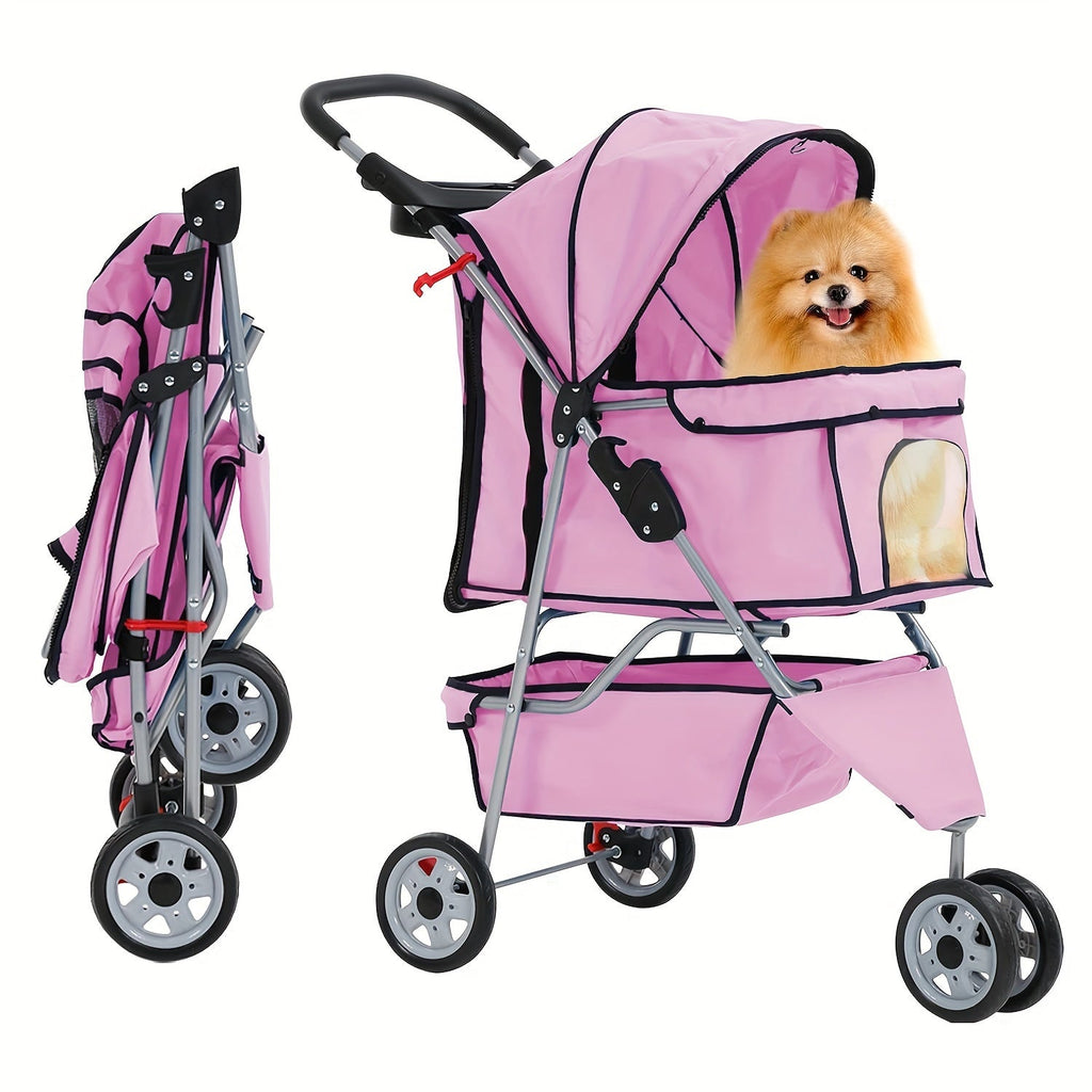 Dog Stroller with Removable Liner and Cup Holder, Three-Wheel Folding Pet Pushchair for Small Dogs, Cats and Medium Pets, Five Color Options