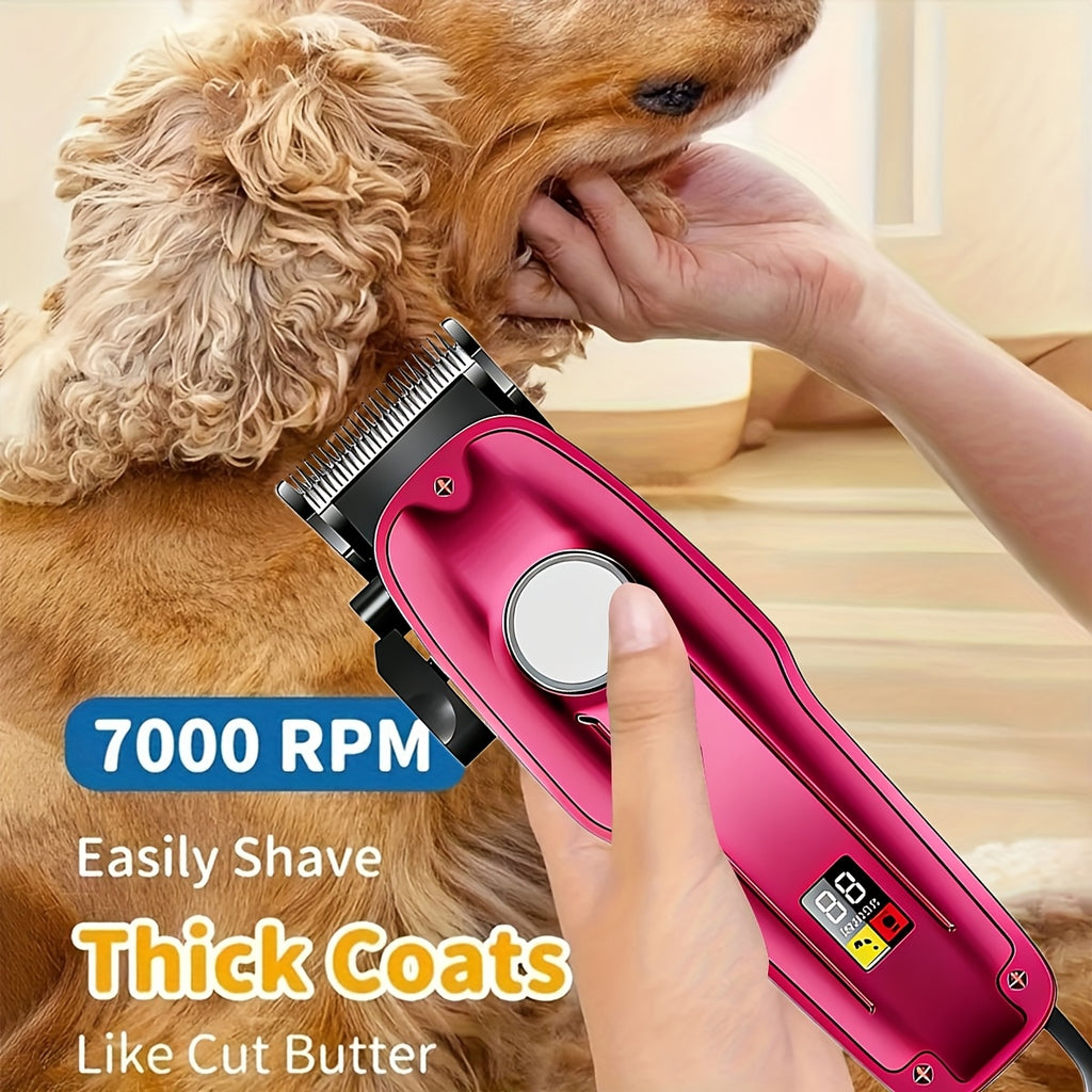 Dog Clippers for Grooming Professional Kit, Low-Noise Rechargeable Pet Hair Trimmer with 4 Guide Combs, Taper Lever, USB Charging and LED Display for Dogs and Cats