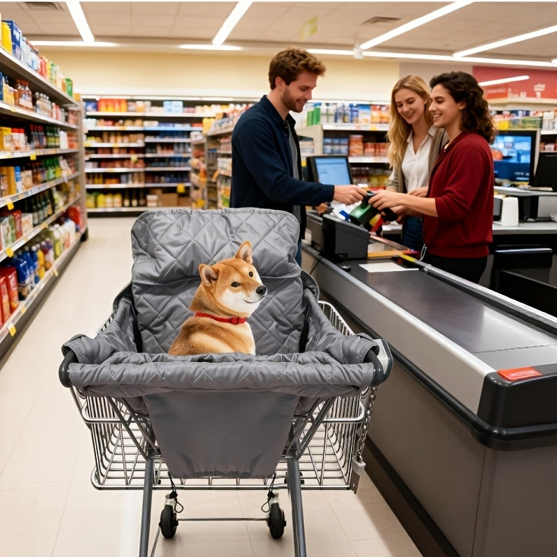 Dog Shopping Cart Cover, Quilted Pet Grocery Cart Liner in Black with Portable Bag Design for Supervised Outings at Pet-Friendly Stores