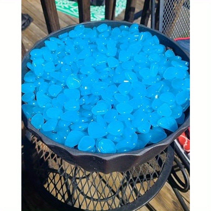 Glow in the Dark Pebbles, 1500 Blue Luminescent Decorative Stones Charged by Sunlight or Lamp Light for Garden Paths and Indoor Displays