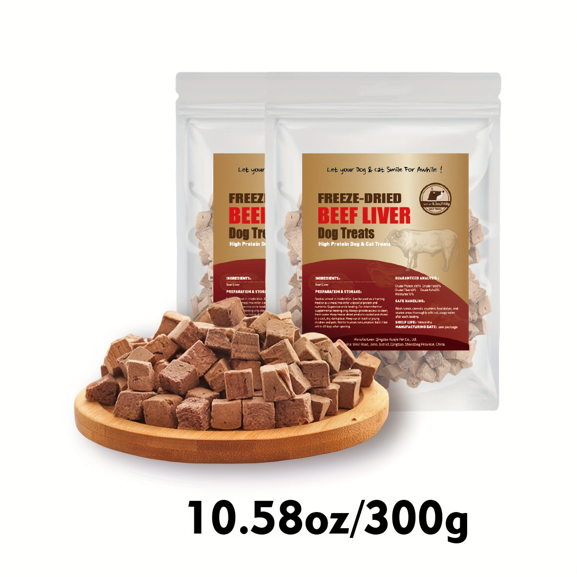 Freeze-Dried Beef Liver Dog Treats, Single-Ingredient Grain-Free Training Rewards and Gluten-Free Snacks in 50g, 150g or 300g Pack Options