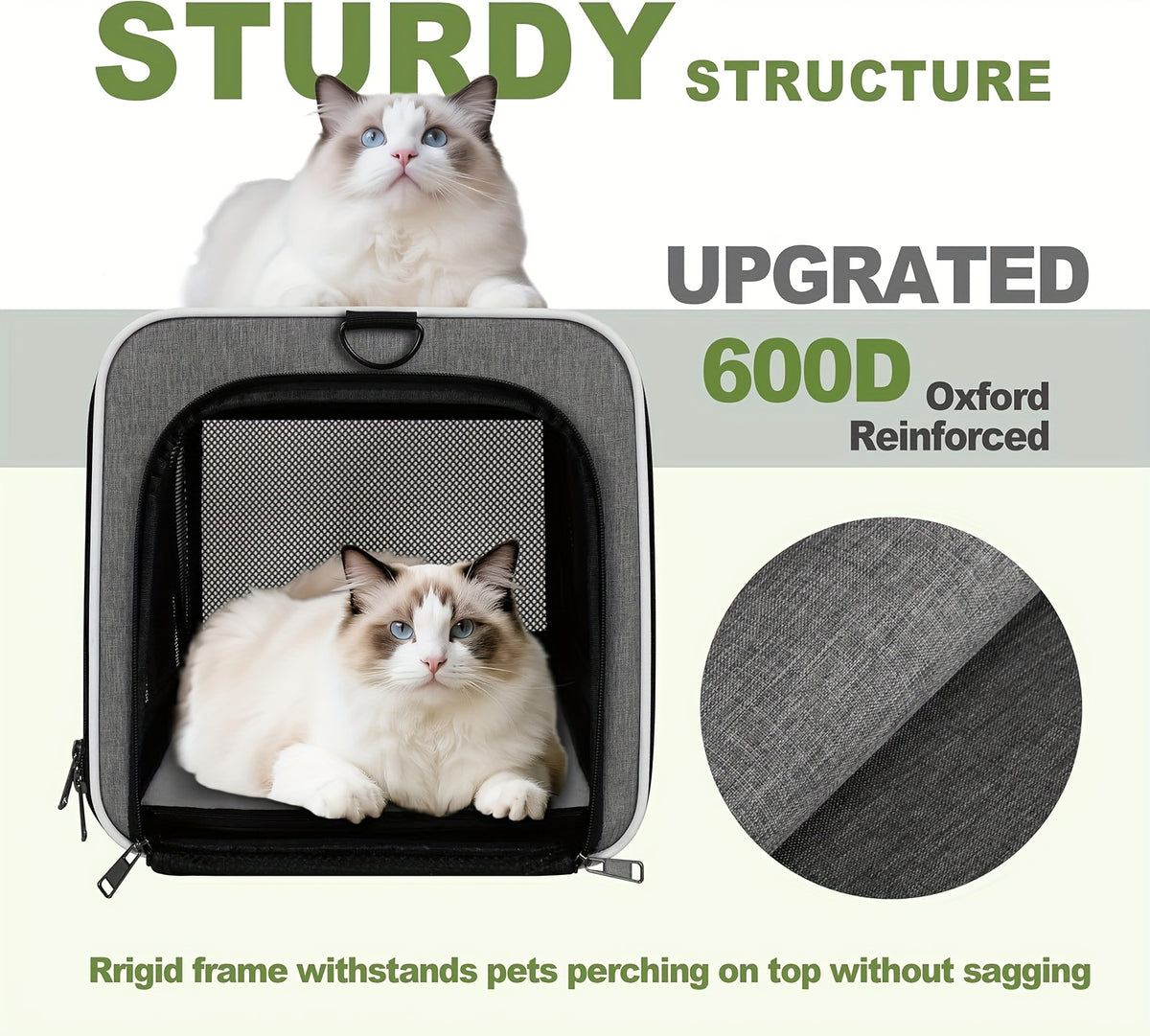 Expandable Cat Carrier with Top Entry, 17 x 11 x 11 Inch Soft-Sided Travel Bag with Mesh Ventilation and Foldable Design for Cats and Small Dogs up to 20 lbs
