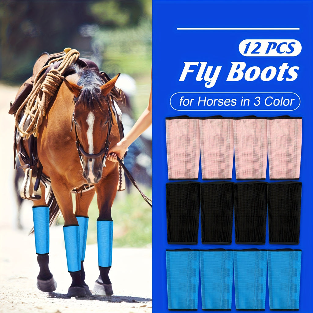 Horse Fly Leg Wraps 12-Pack, Breathable Mesh Equine Leg Covers in Random Colors for Seasonal Fly Coverage and Everyday Horse Care Routines