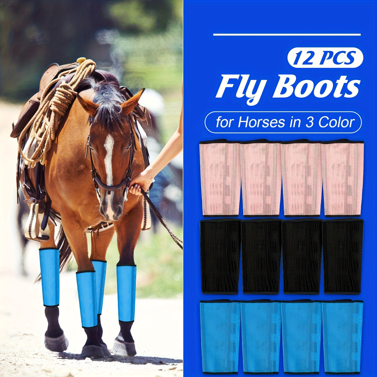 Horse Fly Leg Wraps 12-Pack, Breathable Mesh Equine Leg Covers in Random Colors for Seasonal Fly Coverage and Everyday Horse Care Routines