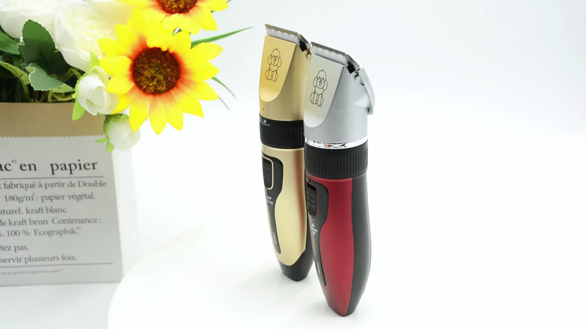 Dog Grooming Clippers with Display, Red Cordless Rechargeable Pet Hair Trimmer with Detachable Blades, Four Guide Combs and Kit Options