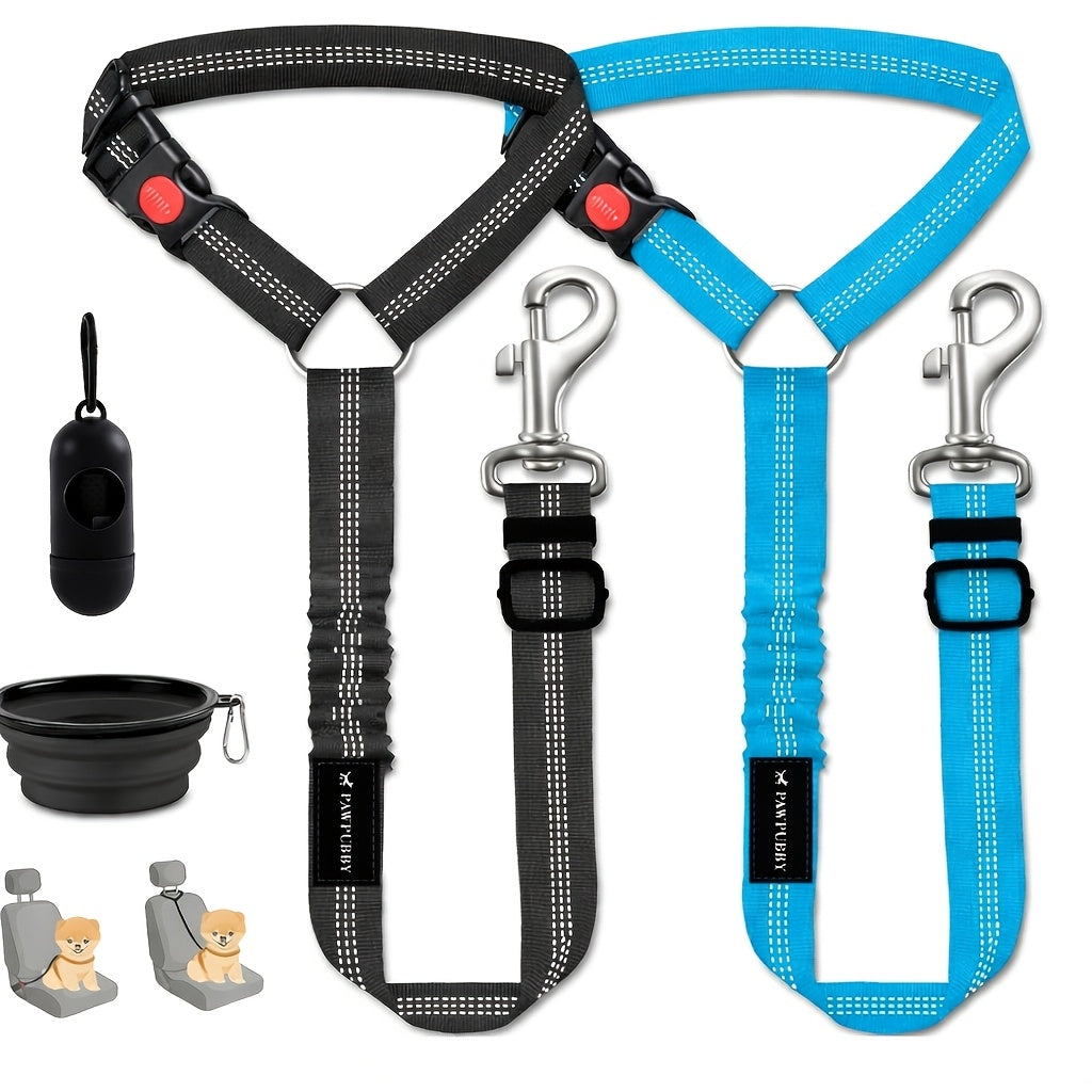 Headrest Dog Seat Belt Tether, Adjustable Reflective Bungee Car Travel Leash with Removable 3-in-1 Design in Five Colors for Road Trips