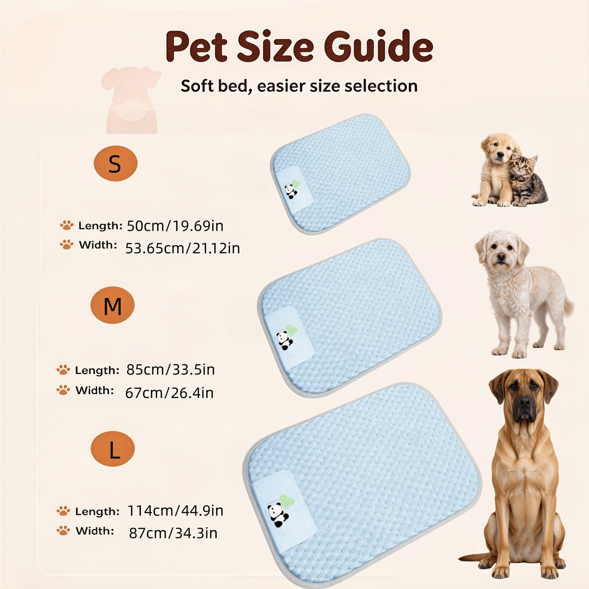 Washable Pet Bed Mat for Dogs and Cats, Blue Textured Non-Slip Sleeping Pad in S, M and L Sizes up to 44.9 x 34.3 Inches for Home and Vehicle Use