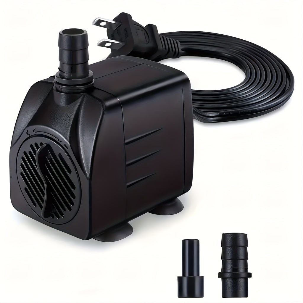Submersible Aquarium Pump 10W with Adjustable Water Flow, Two Nozzles and Suction Feet, Compact Black Water Pump for Fish Tanks and Fountains