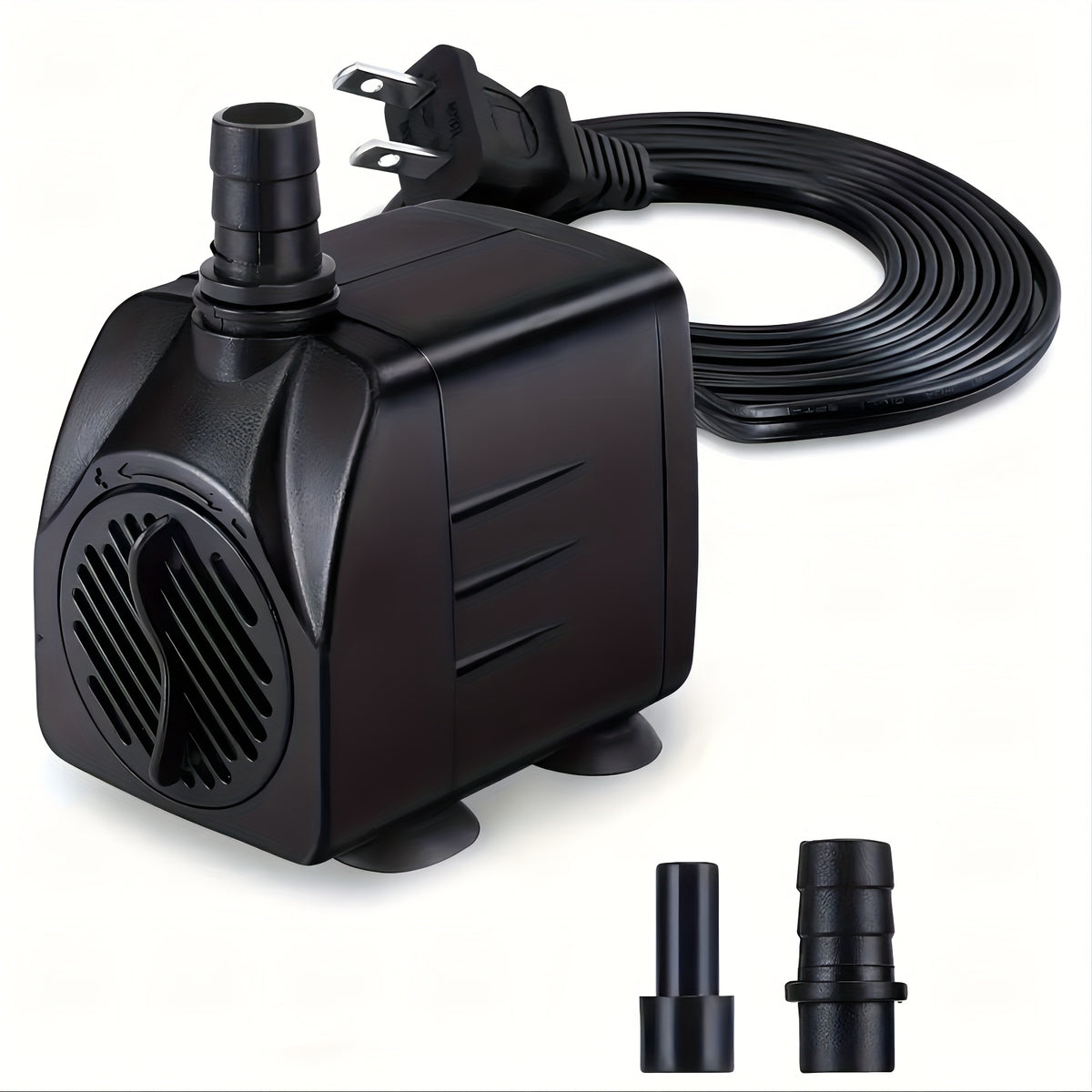 Submersible Aquarium Pump 10W with Adjustable Water Flow, Two Nozzles and Suction Feet, Compact Black Water Pump for Fish Tanks and Fountains