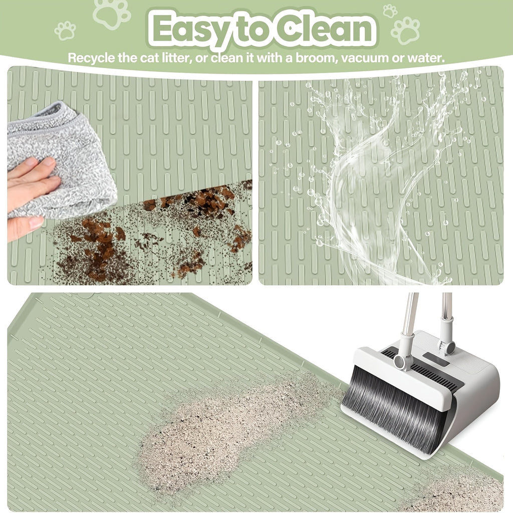 Silicone Litter Mat for Cats 40 x 28 Inches, Extra Large Soft Paw-Friendly Litter Trapping Floor Protector, Rinse-Clean in Khaki or Green
