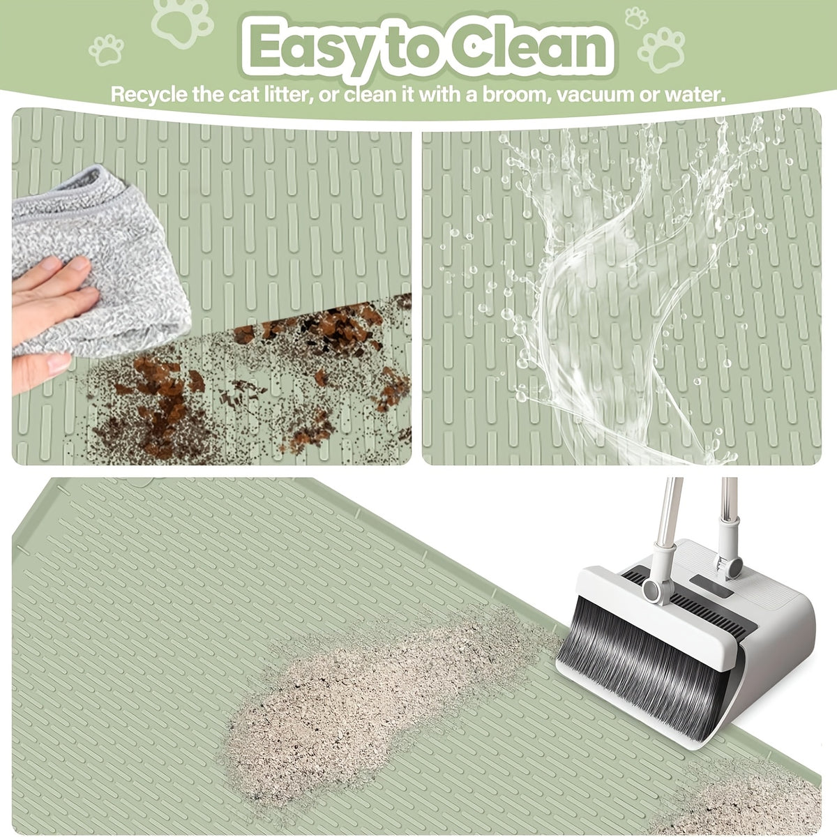 Silicone Litter Mat for Cats 40 x 28 Inches, Extra Large Soft Paw-Friendly Litter Trapping Floor Protector, Rinse-Clean in Khaki or Green