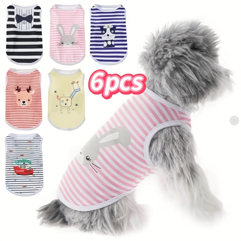 Dog Clothes 6 Pack with Cute Prints, Breathable Polyester Pet Outfits for Small and Medium Dogs and Cats, XS to XL for Everyday Dress-Up and Photos