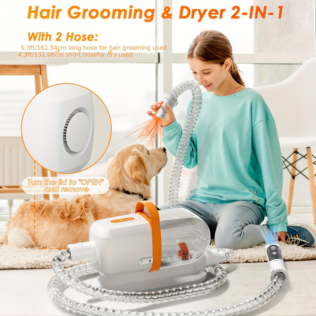 Dog Grooming Vacuum with Dryer Function, 74.39 oz Dust Cup, Low-Noise Pet Hair Collection and Grooming Tools for At-Home Shedding Care