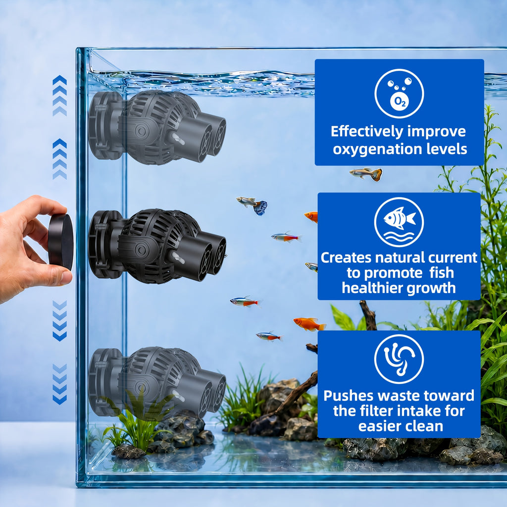 Aquarium Wave Maker with Dual 180° Adjustable Heads, Magnetic Mount Circulation Powerhead for 55–125 Gallon Freshwater and Saltwater Reef Tanks