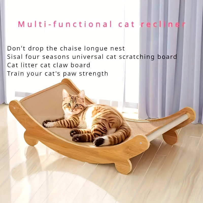 Sisal Cat Hammock Bed with Curved Wooden Frame, 2-in-1 Cat Scratcher Lounger in Small or Large for Indoor Scratching, Stretching and Napping