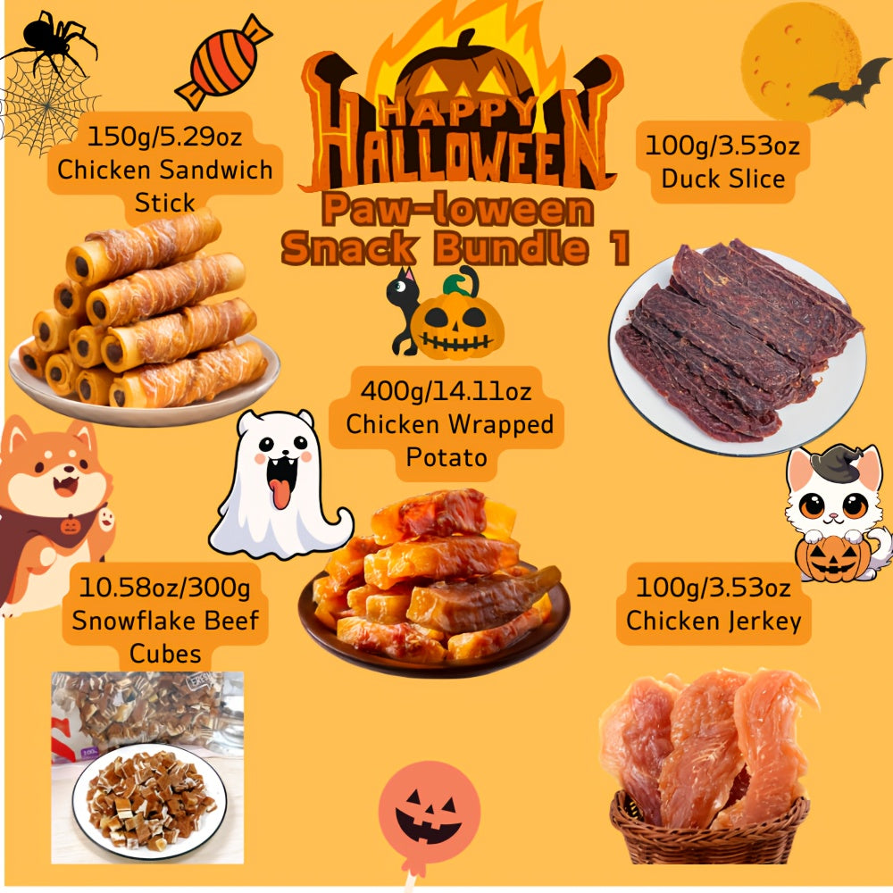 Halloween Dog Treat Bundle 1100g, Paw-loween Chicken and Duck Snack Assortments with Eight Bundle Options for Seasonal Gifts and Supervised Rewards