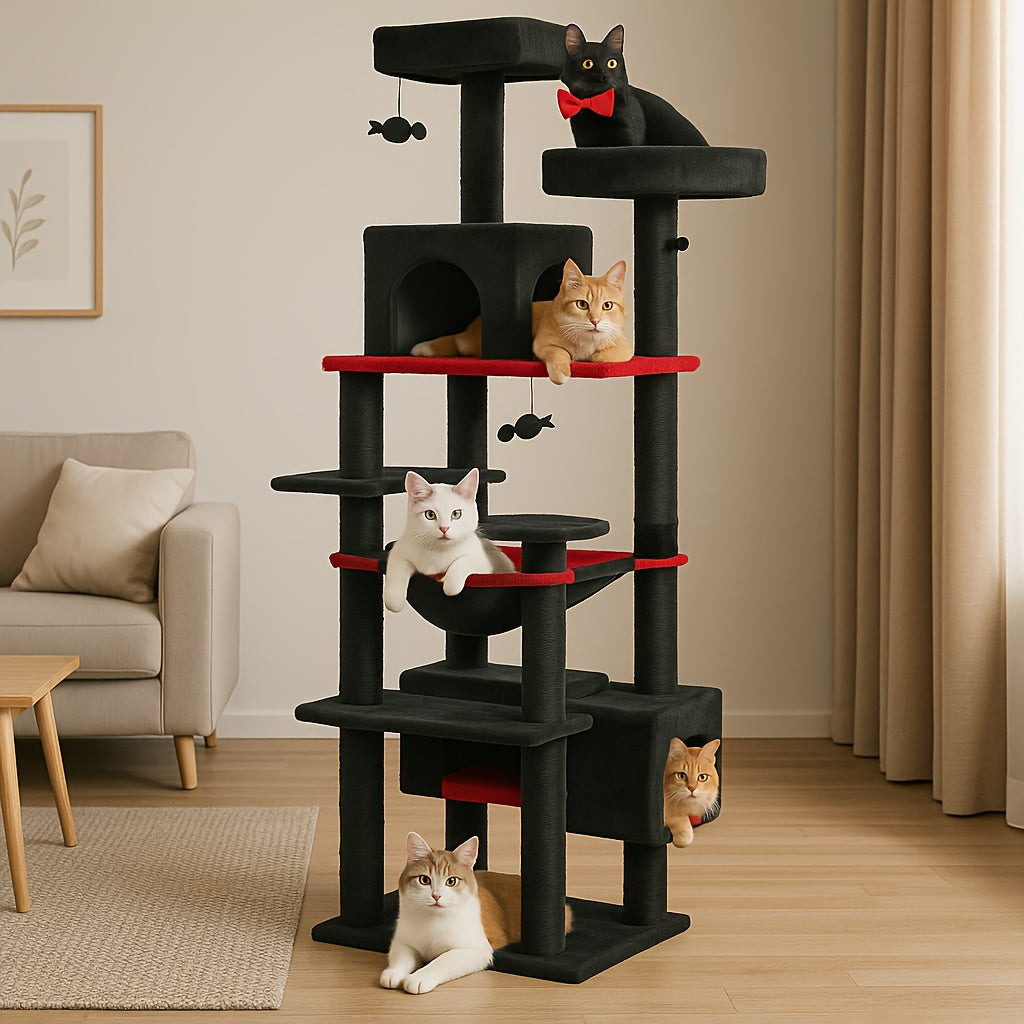 Cat Tree with Eight Levels, 72 Inch Indoor Cat Tower with Spacious Condo, Sisal Scratching Posts, Padded Perches and Basket for Rest and Play