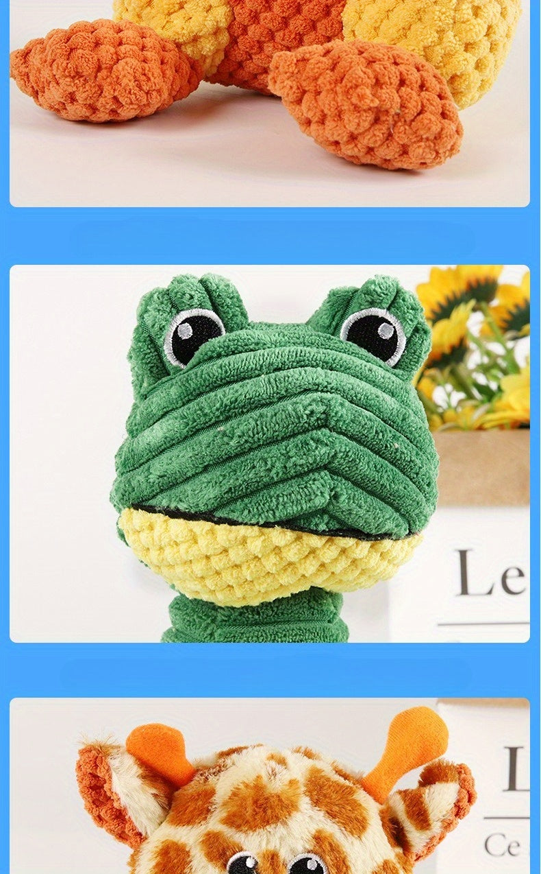 Squeaky Dog Toy with Plush Animal Design for Interactive Tug and Supervised Play, Sweet Heart Duck, Deer or Frog Pet Gift Options