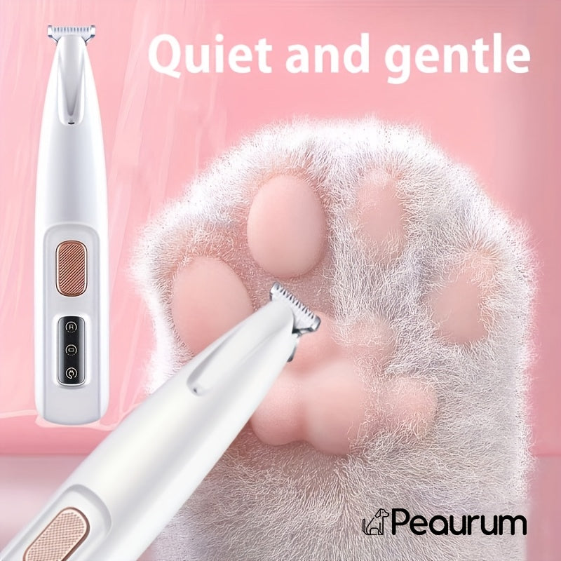 Low-Noise Pet Hair Clippers with LED Light, 4-Piece Cat and Small Dog Grooming Kit with USB Cable, Cleaning Brush and Bell for Home Trimming