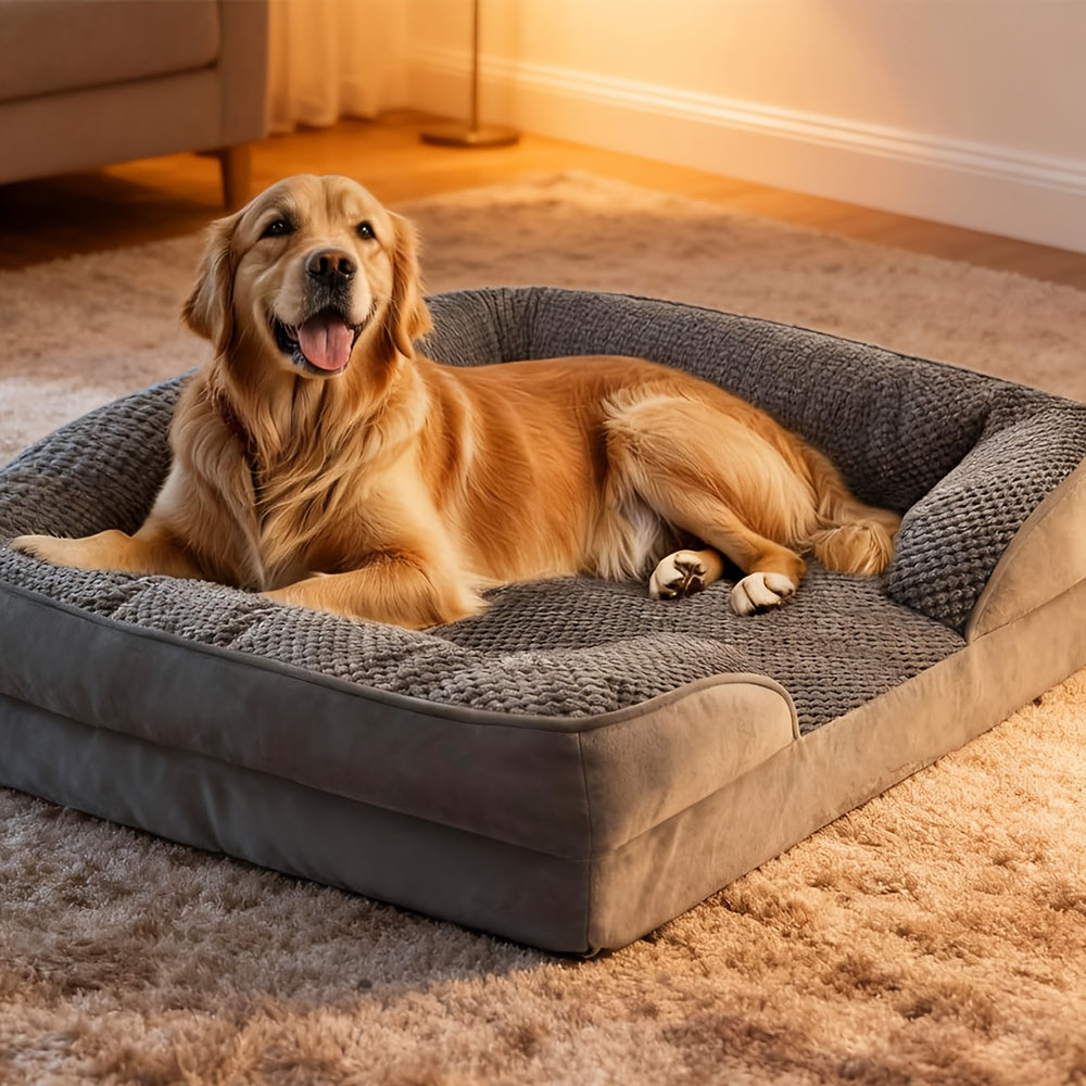 Large Dog Bed with Memory Foam, Removable Washable Cover, Soft Lining and Non-Slip Bottom, Indoor Pet Sofa in Four Sizes from 28 to 48 Inches