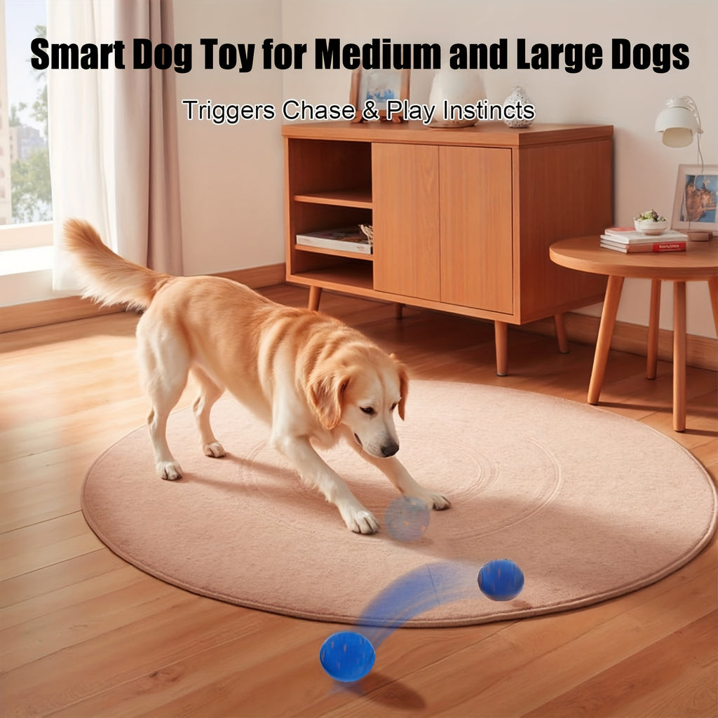 Automatic Moving Dog Ball, 3.2-Inch E-TPU Motion Activated Rolling and Bouncing Toy for Medium and Large Dogs, Blue or Orange Chase Play