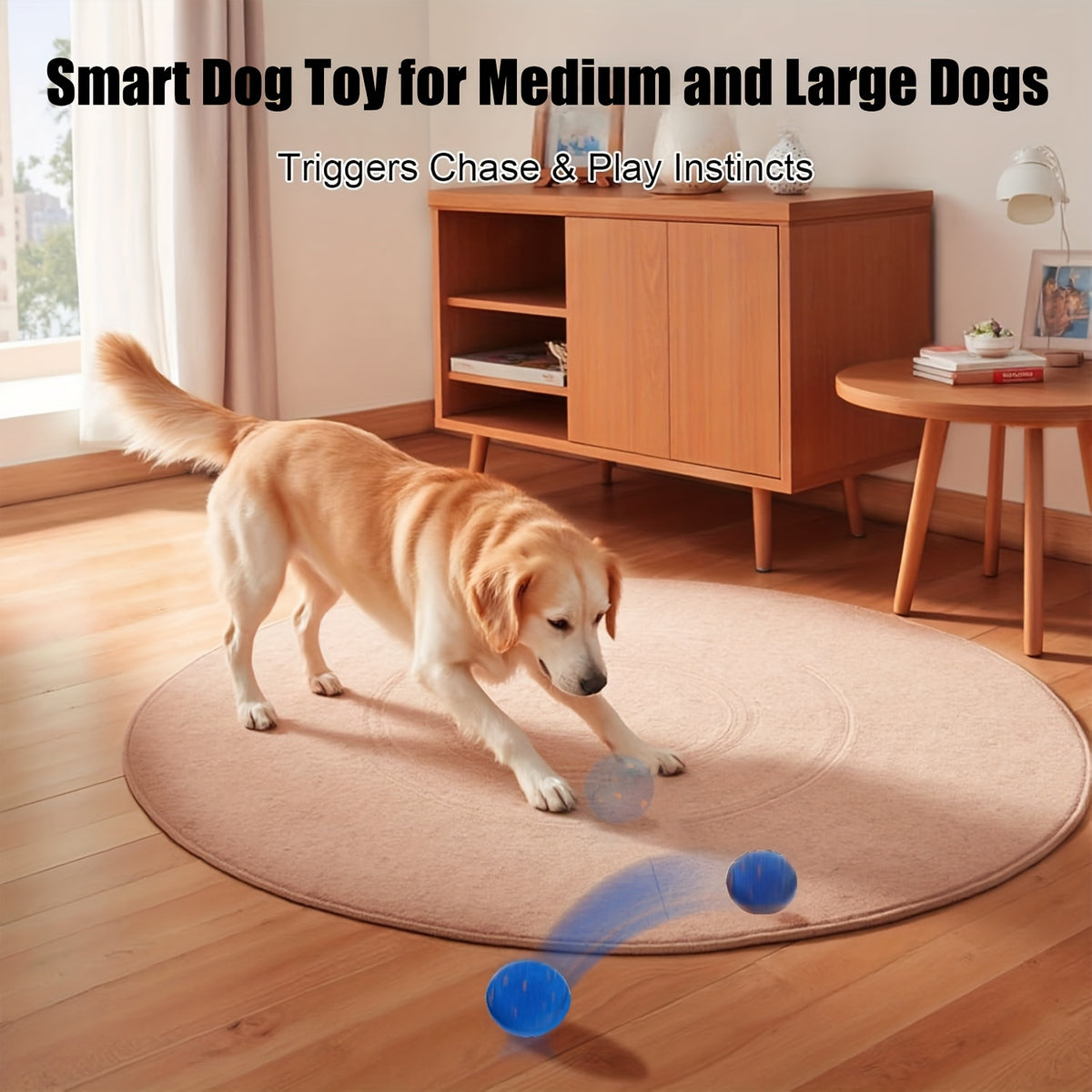 Automatic Moving Dog Ball, 3.2-Inch E-TPU Motion Activated Rolling and Bouncing Toy for Medium and Large Dogs, Blue or Orange Chase Play