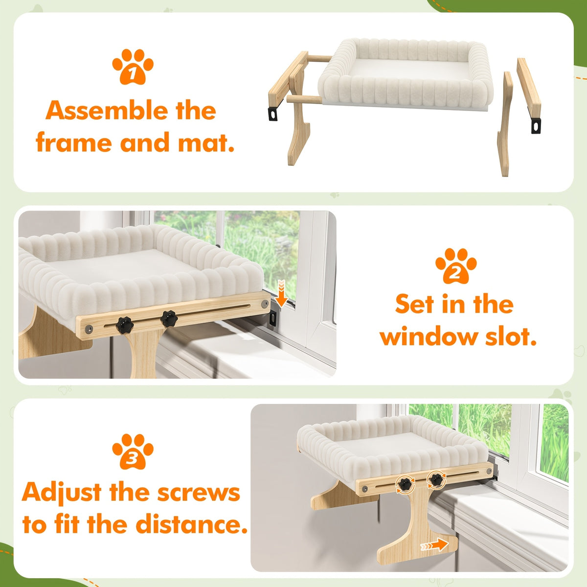 Cat Window Perch with Plush Nest, 3-in-1 Windowsill Hammock and Bedside Cat Bed for Small and Medium Cats, Single or Two-Layer Styles
