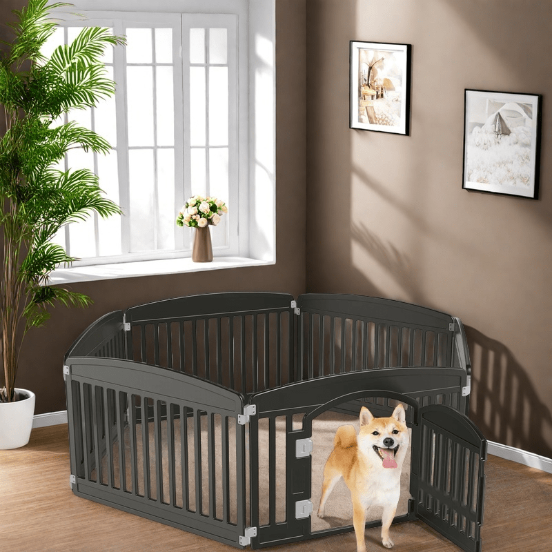Foldable Puppy Playpen with Gate, 4 or 6 Panel Small Dog Fence in Black or White for Supervised Indoor Play Areas and Outdoor Pet Routines