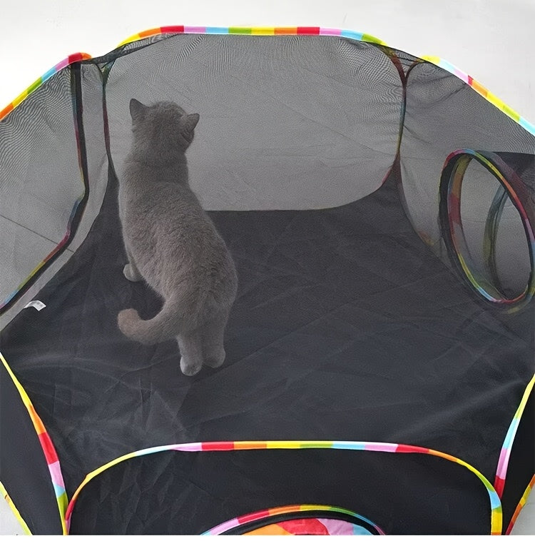Rainbow Cat Enclosure for Indoor Cats, Portable Outdoor Catio Tent with Enclosed Run and Tunnel for Supervised Backyard Exploration