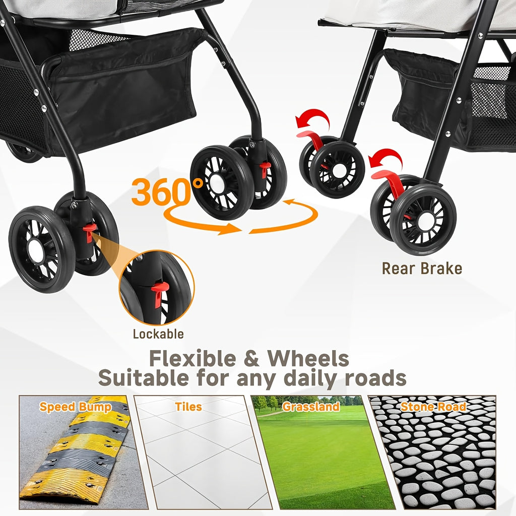 Pet Stroller with Detachable Carrier for Small and Medium Dogs and Cats, 3-in-1 Travel Pushchair for Everyday Outings in Grey, Black or Pink