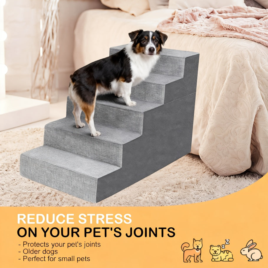 Dog Stairs with Non-Slip Steps, 4-Step Pet Ladder with Removable Washable Component for Small Dogs to Reach Suitable Beds, Couches and Sofas