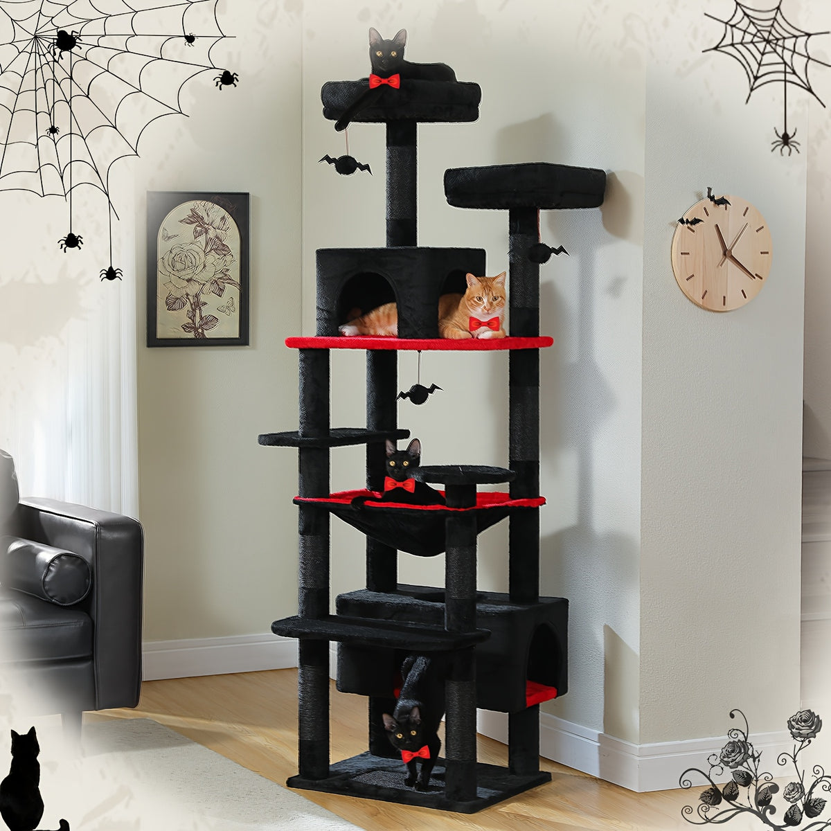 Cat Tree with Eight Levels, 72 Inch Indoor Cat Tower with Spacious Condo, Sisal Scratching Posts, Padded Perches and Basket for Rest and Play