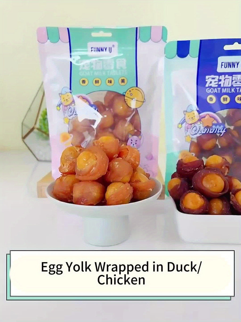 Egg Yolk Dog Treats Wrapped in Duck or Chicken, Soft Chew Meat Snacks for Supervised Positive-Reward Training and Small, Medium or Large Dogs