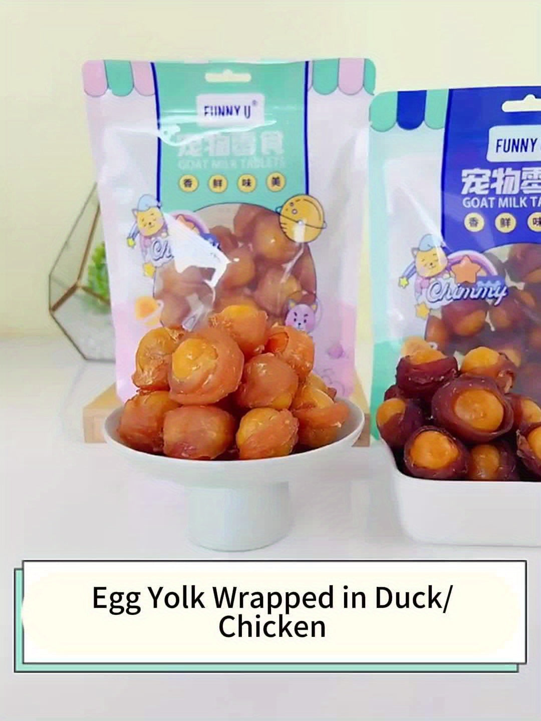 Egg Yolk Dog Treats Wrapped in Duck or Chicken, Soft Chew Meat Snacks for Supervised Positive-Reward Training and Small, Medium or Large Dogs