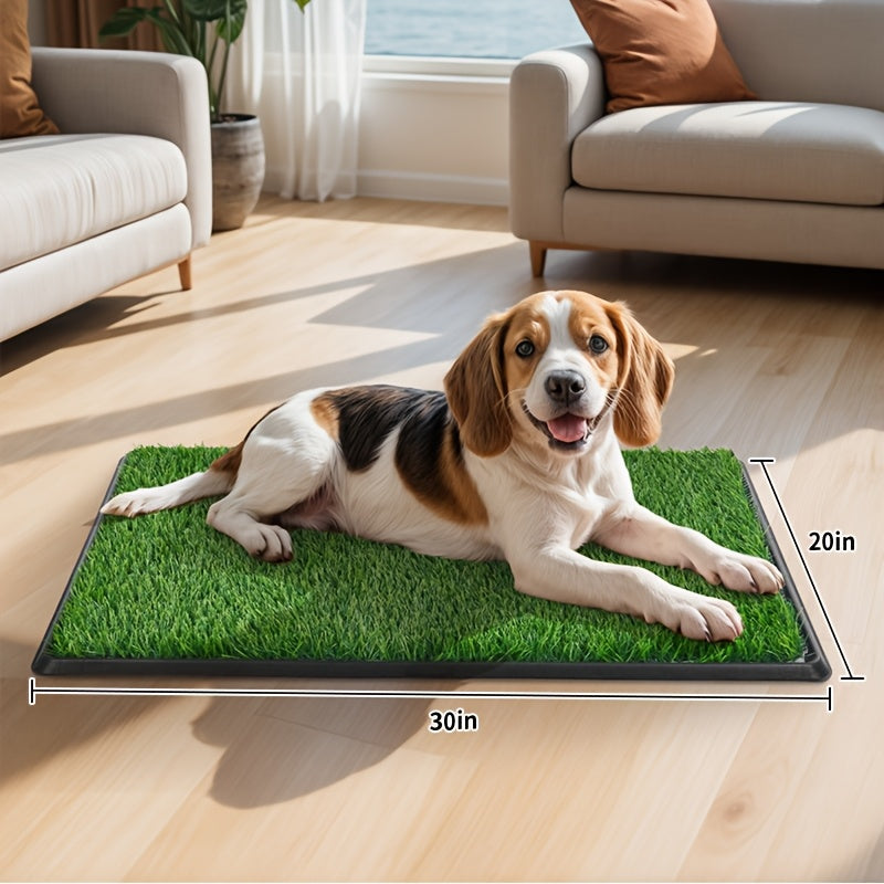 Dog Grass Potty Tray with Two Washable Turf Mats, 3-Layer Artificial Grass Puppy Toilet with Drainage Grate for Indoor and Outdoor Training