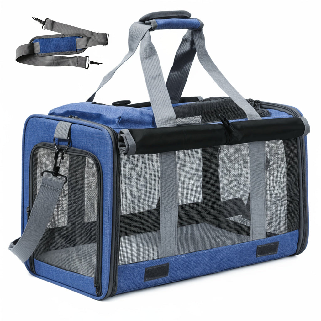 Oxford Pet Carrier for Cats and Small Dogs, Soft-Sided Collapsible Travel Bag with Breathable Design, Privacy Features and Optional Collar Set
