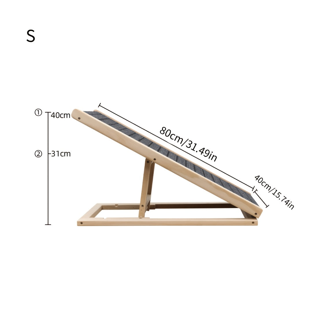 Adjustable Wooden Dog Ramp for Couch and Bed Access, Folding Pet Ramp with Textured Walking Surface for Dogs and Cats, S and L Options