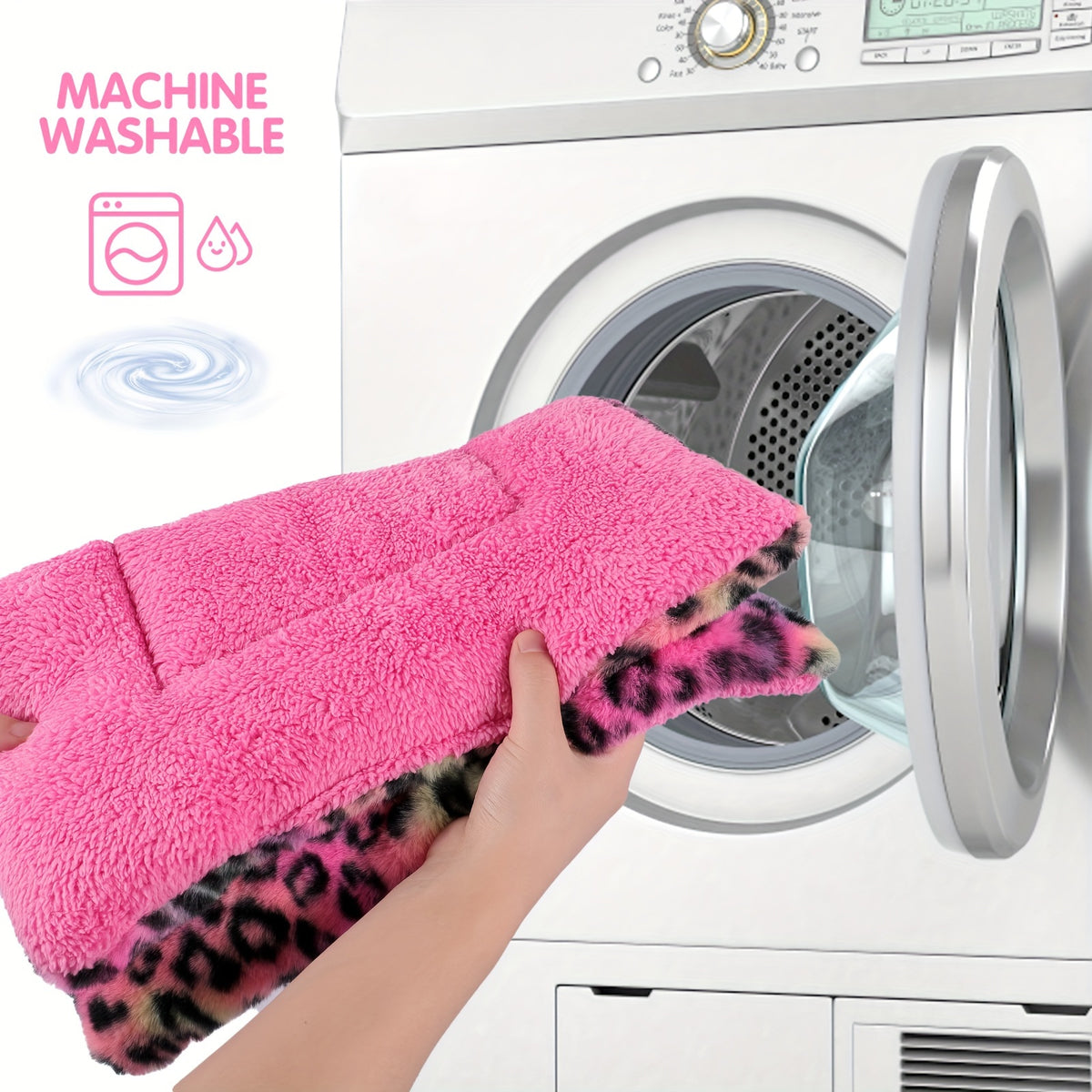 Reversible Dog Crate Mat with Leopard Print, Machine Washable Plush Pet Sleeping Pad for Dogs and Cats, Foldable Fleece Cushion in S to XL